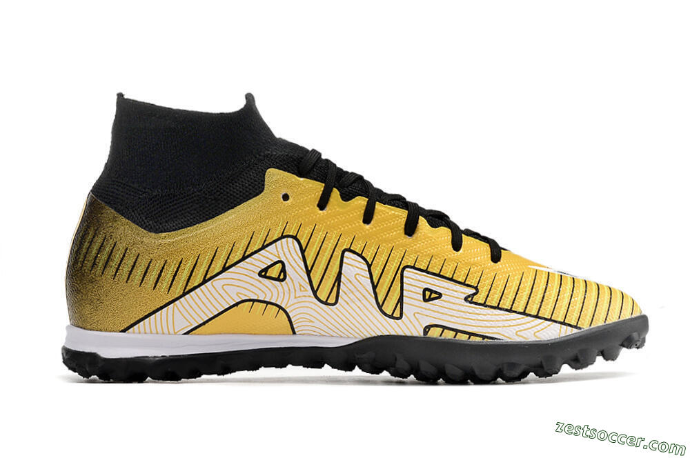 Nike Mercurial Superfly 9 Elite TF High-Tops Soccer Shoes - Gold/Black/Silver 7