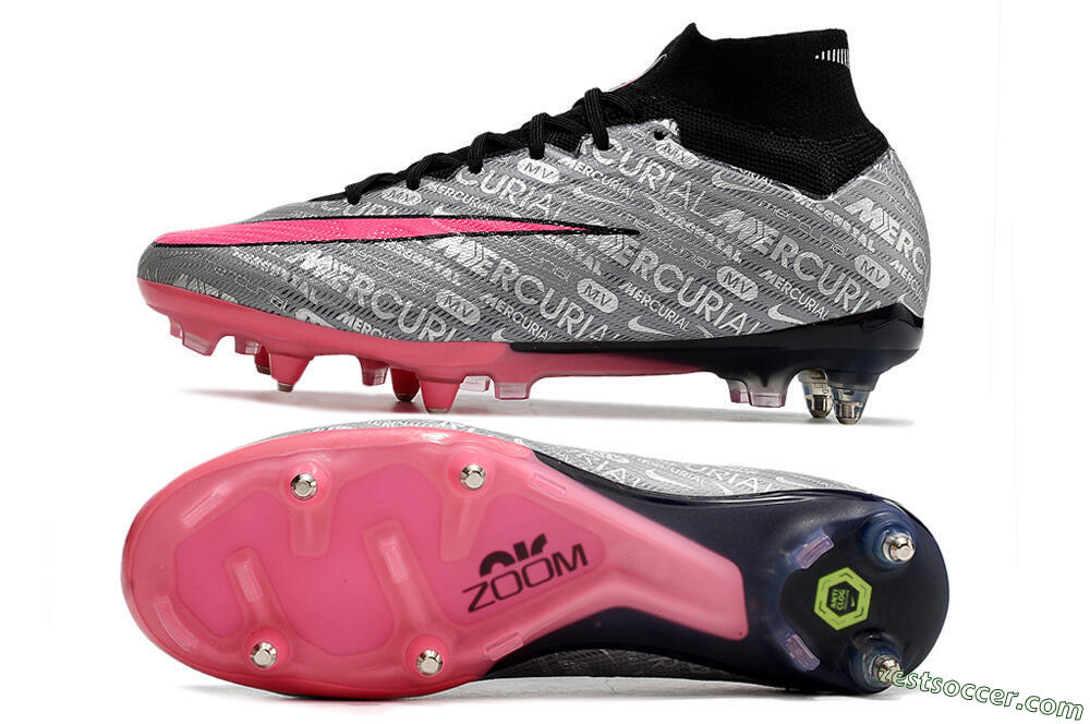 Nike Air Zoom Mercurial Superfly 9 Elite SG High-Tops Soccer Cleats - Silver/Black/Pink 1