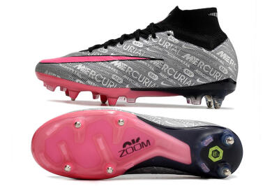 Nike Air Zoom Mercurial Superfly 9 Elite SG High-Tops Soccer Cleats - Silver/Black/Pink
