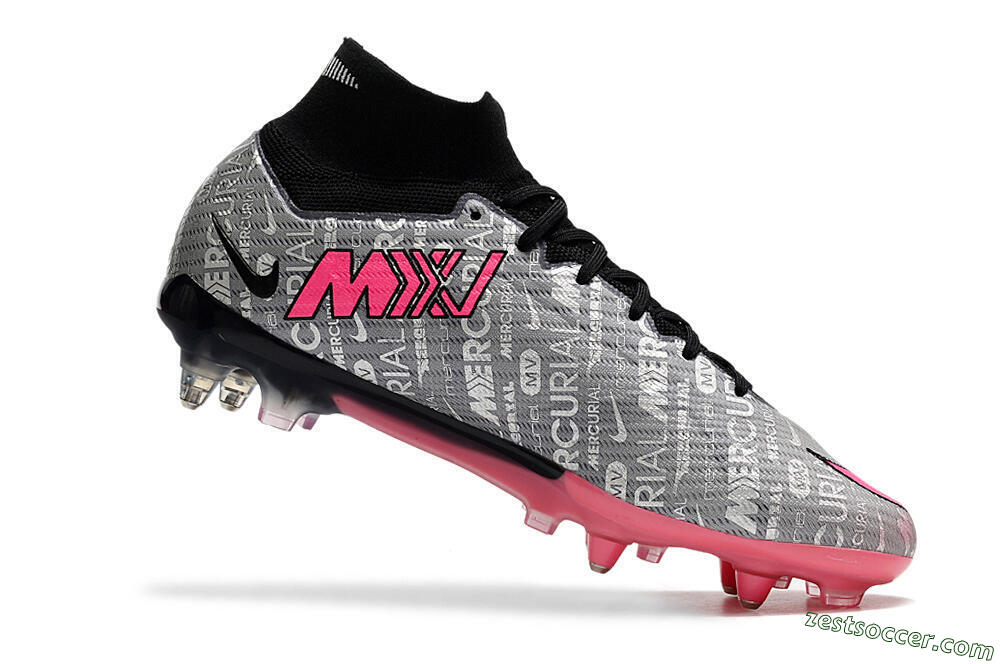 Nike Air Zoom Mercurial Superfly 9 Elite SG High-Tops Soccer Cleats - Silver/Black/Pink 4