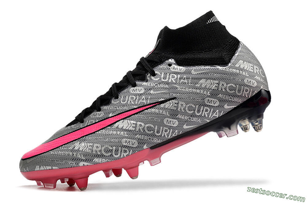 Nike Air Zoom Mercurial Superfly 9 Elite SG High-Tops Soccer Cleats - Silver/Black/Pink 5
