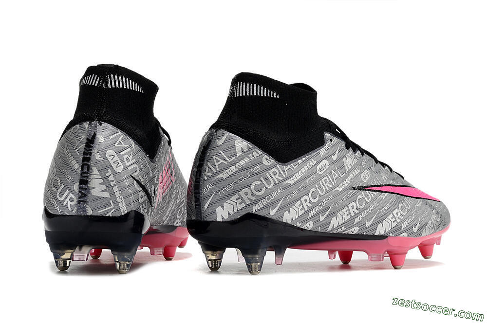 Nike Air Zoom Mercurial Superfly 9 Elite SG High-Tops Soccer Cleats - Silver/Black/Pink 6