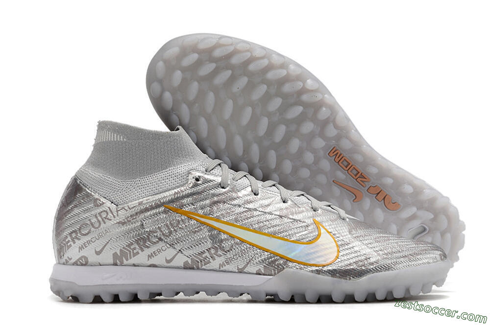 Nike Air Zoom Mercurial Superfly 9 Elite TF High-Tops Soccer Shoes - Silver/Gold 0