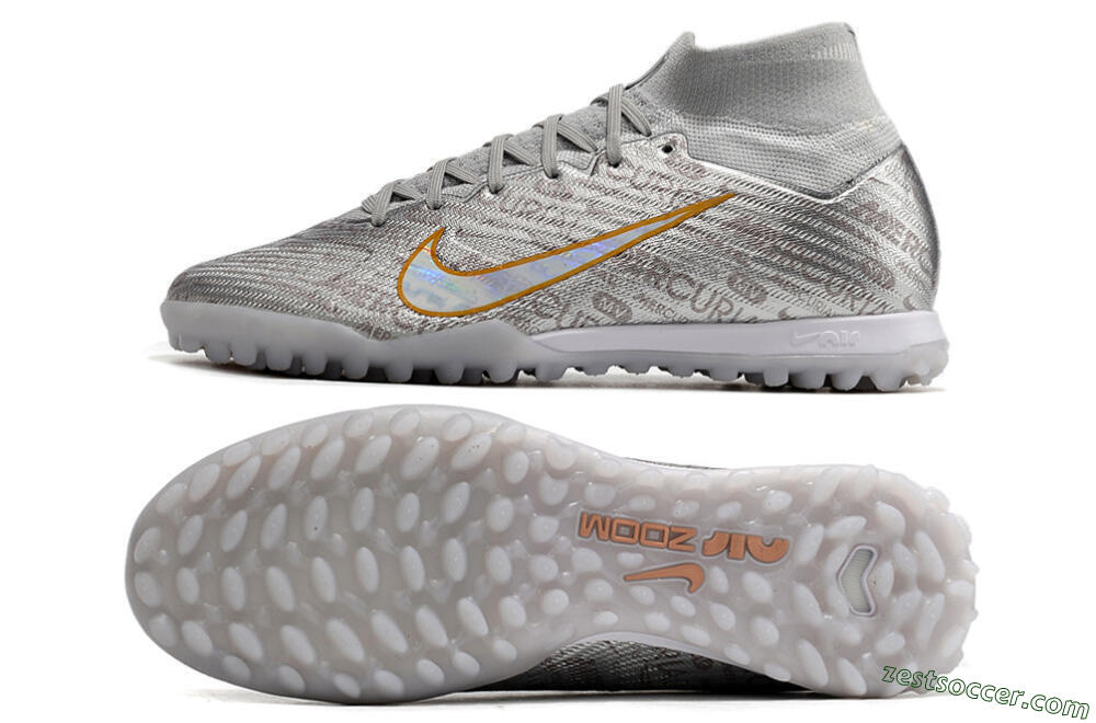 Nike Air Zoom Mercurial Superfly 9 Elite TF High-Tops Soccer Shoes - Silver/Gold 1