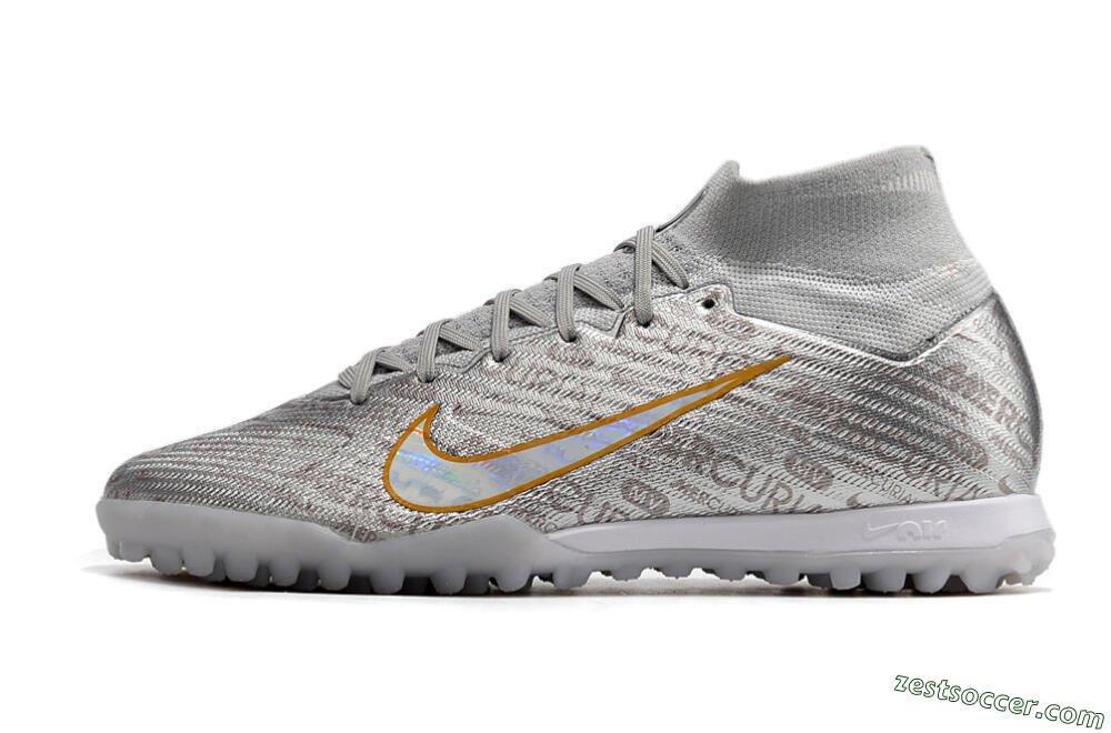 Nike Air Zoom Mercurial Superfly 9 Elite TF High-Tops Soccer Shoes - Silver/Gold 2