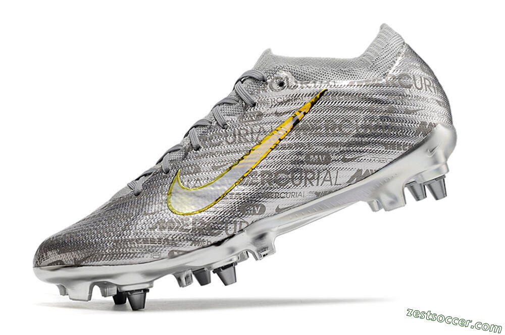 Nike Air Zoom Mercurial Vapor 15 Elite SG Low-Tops Soccer Cleats - Silver/Gold 5
