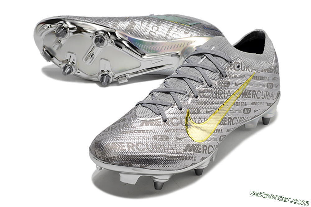 Nike Air Zoom Mercurial Vapor 15 Elite SG Low-Tops Soccer Cleats - Silver/Gold 3