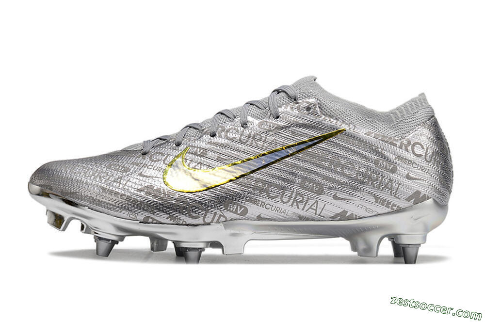 Nike Air Zoom Mercurial Vapor 15 Elite SG Low-Tops Soccer Cleats - Silver/Gold 2