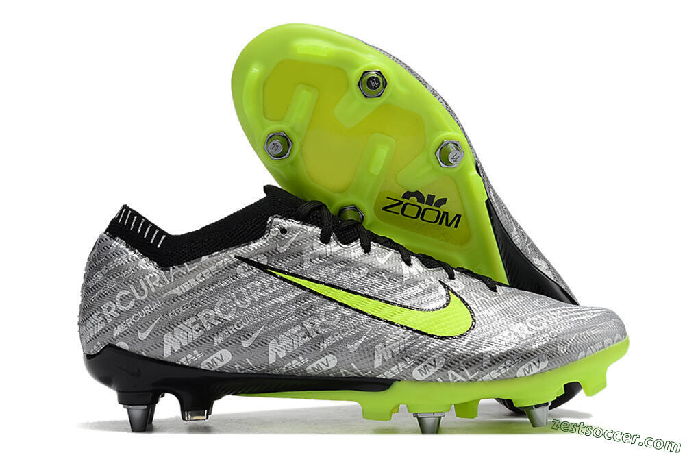 Nike Air Zoom Mercurial Vapor 15 Elite SG Low-Tops Soccer Cleats - Silver/Green/Black 0