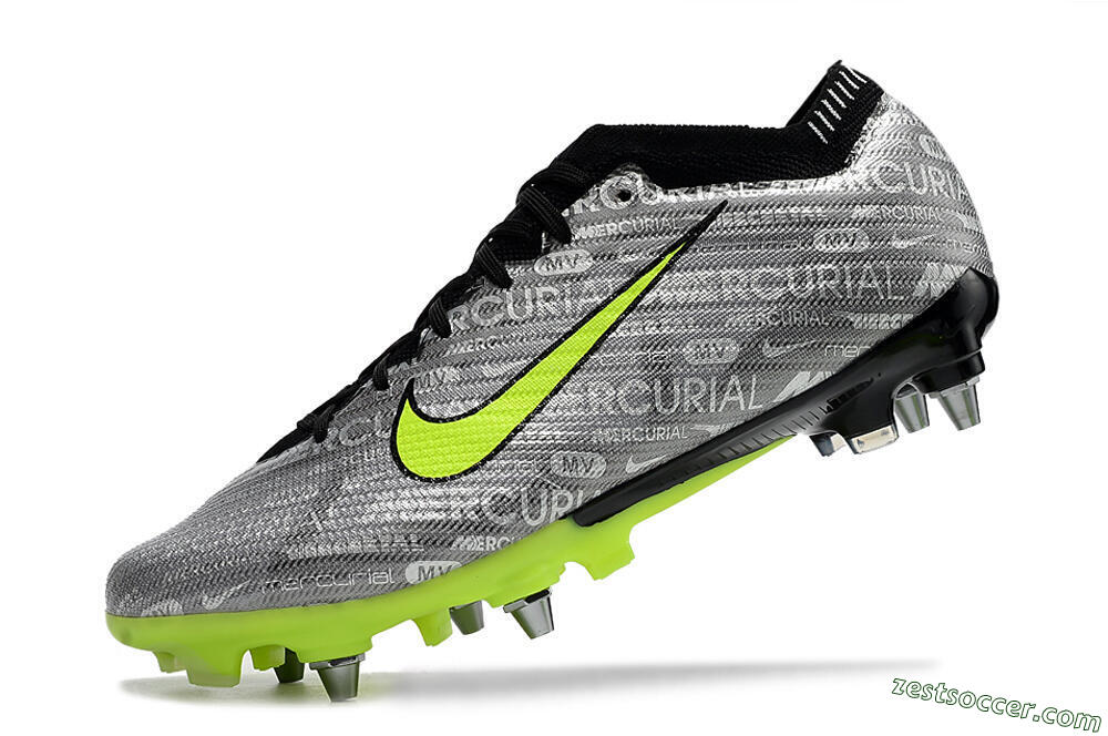 Nike Air Zoom Mercurial Vapor 15 Elite SG Low-Tops Soccer Cleats - Silver/Green/Black 5