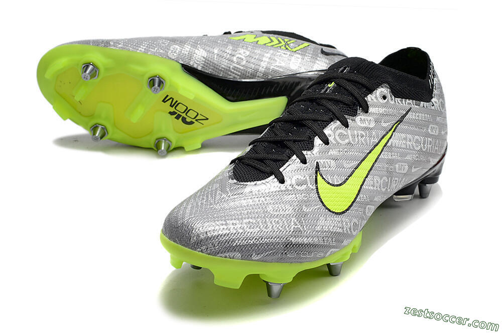 Nike Air Zoom Mercurial Vapor 15 Elite SG Low-Tops Soccer Cleats - Silver/Green/Black 3