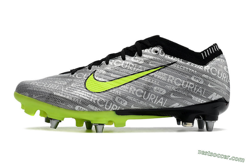 Nike Air Zoom Mercurial Vapor 15 Elite SG Low-Tops Soccer Cleats - Silver/Green/Black 2