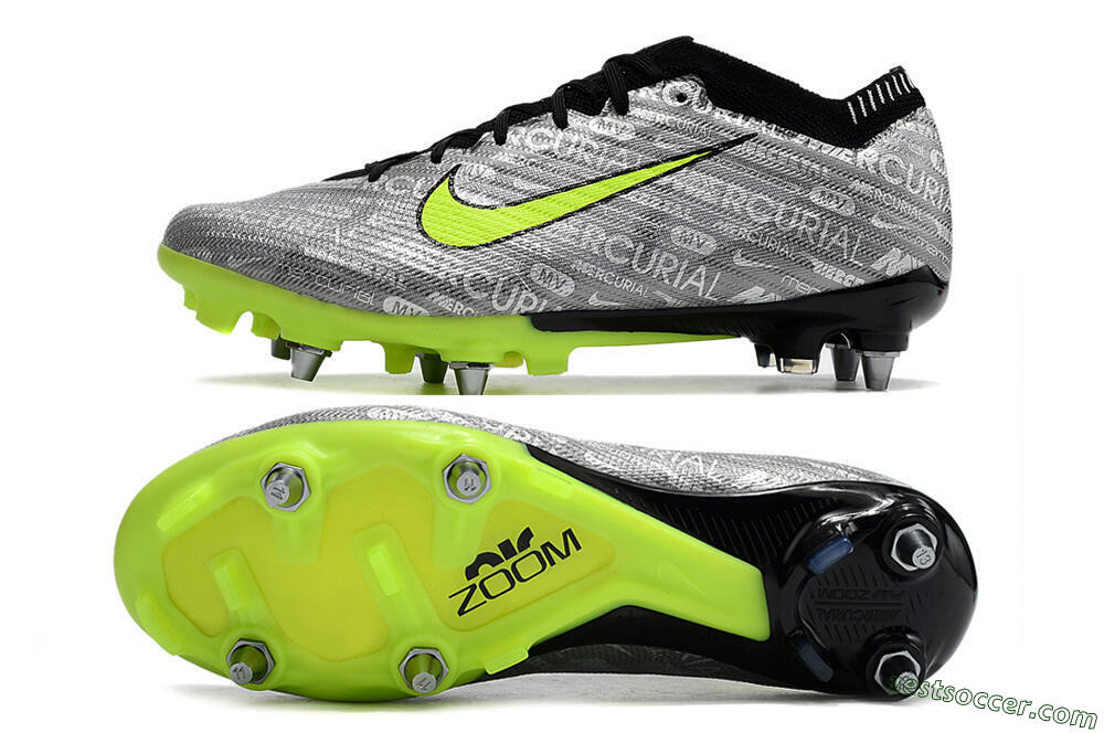 Nike Air Zoom Mercurial Vapor 15 Elite SG Low-Tops Soccer Cleats - Silver/Green/Black 1