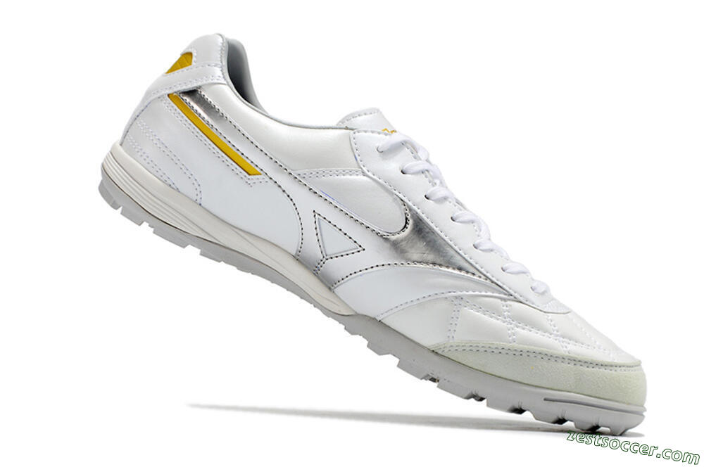 Mizuno Morelia Sala Japan TF Low-Tops Soccer Shoes - White/Silver/Yellow 5