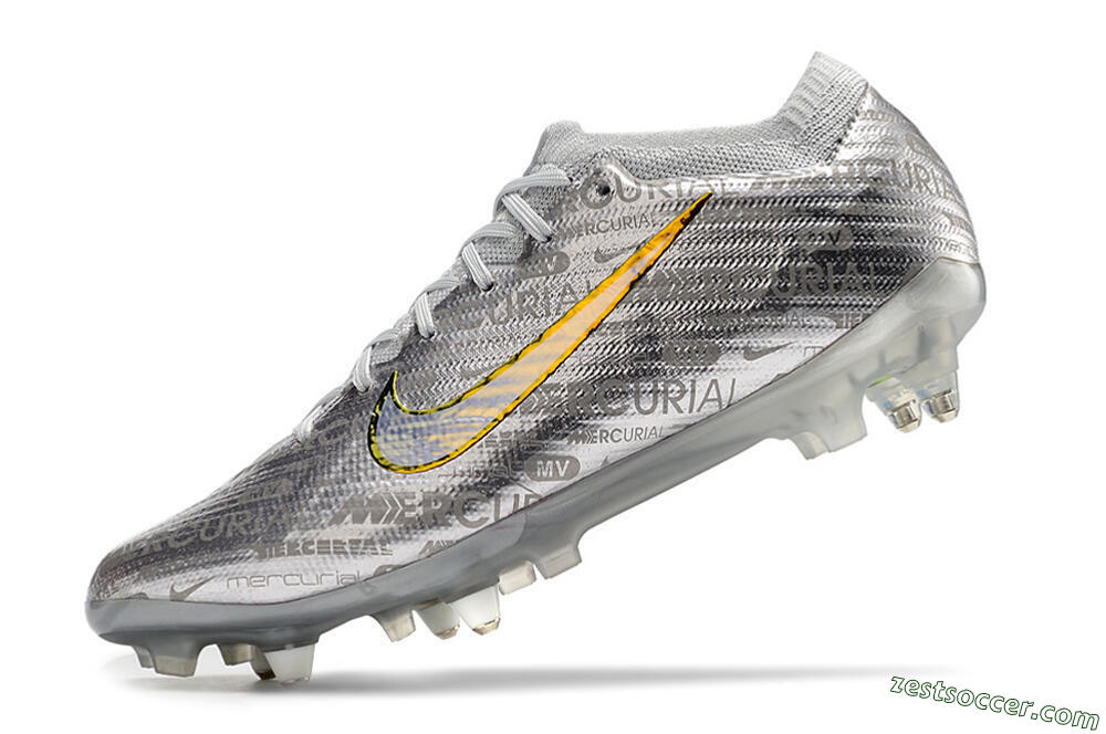 Nike Air Zoom Mercurial Vapor 15 Elite SG Low-Tops Soccer Cleats - Silver/Gold 5