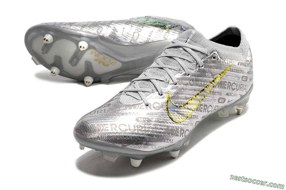 Nike Air Zoom Mercurial Vapor 15 Elite SG Low-Tops Soccer Cleats - Silver/Gold 3