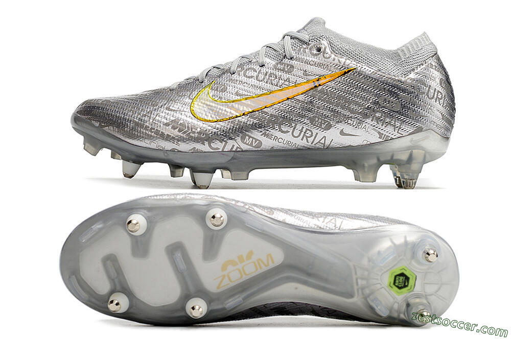 Nike Air Zoom Mercurial Vapor 15 Elite SG Low-Tops Soccer Cleats - Silver/Gold 1
