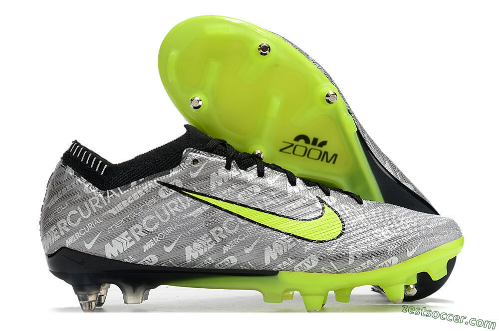 Nike Air Zoom Mercurial Vapor 15 Elite SG Low-Tops Soccer Cleats - Silver/Green/Black 0