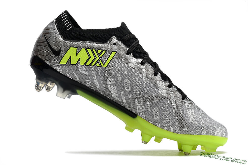 Nike Air Zoom Mercurial Vapor 15 Elite SG Low-Tops Soccer Cleats - Silver/Green/Black 5