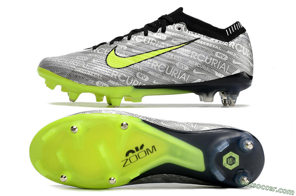 Nike Air Zoom Mercurial Vapor 15 Elite SG Low-Tops Soccer Cleats - Silver/Green/Black 1