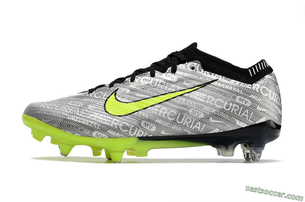 Nike Air Zoom Mercurial Vapor 15 Elite SG Low-Tops Soccer Cleats - Silver/Green/Black 2