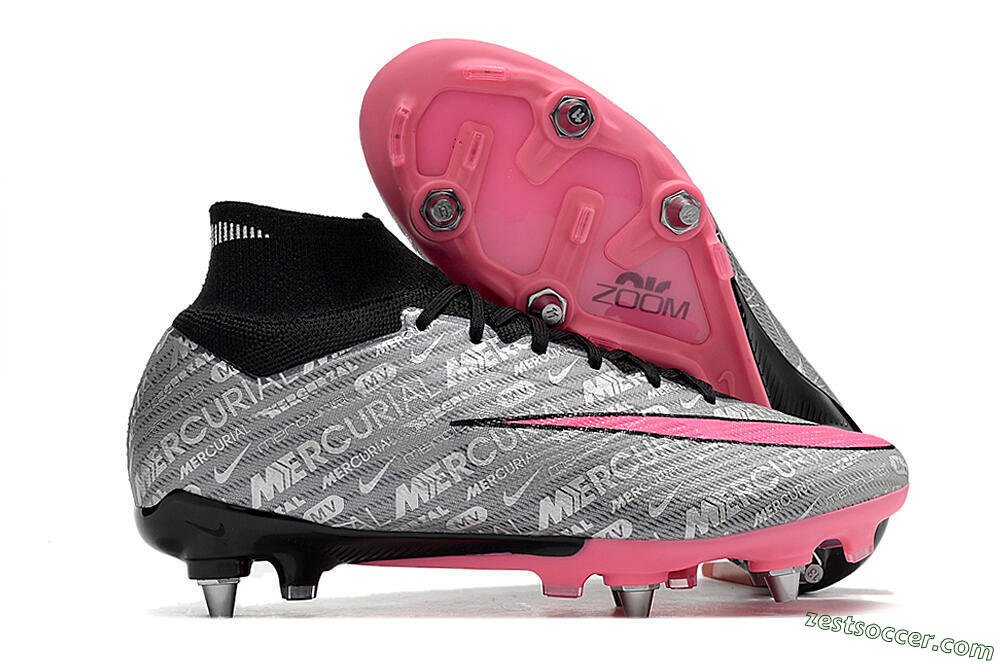 Nike Air Zoom Mercurial Superfly 9 Elite SG High-Tops Soccer Cleats - Silver/Black/Pink 0