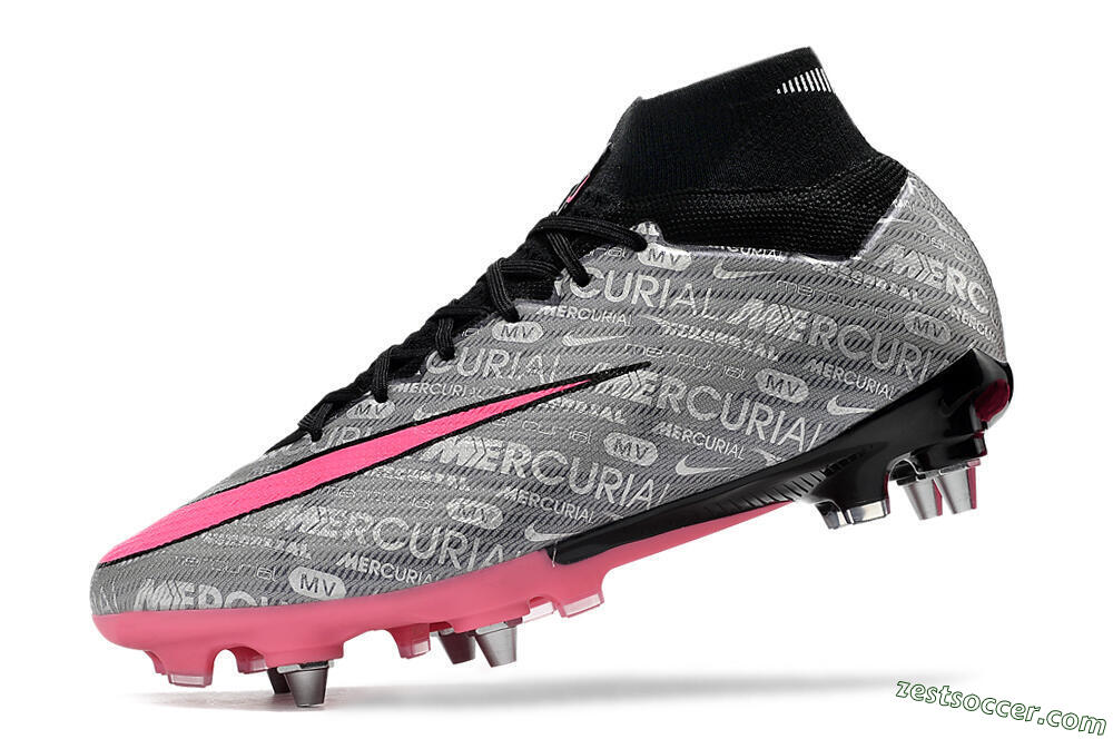 Nike Air Zoom Mercurial Superfly 9 Elite SG High-Tops Soccer Cleats - Silver/Black/Pink 4