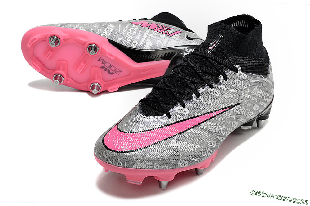 Nike Air Zoom Mercurial Superfly 9 Elite SG High-Tops Soccer Cleats - Silver/Black/Pink 3