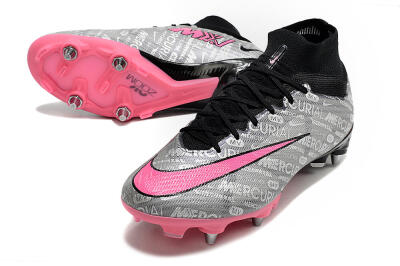 Nike Air Zoom Mercurial Superfly 9 Elite SG High-Tops Soccer Cleats - Silver/Black/Pink