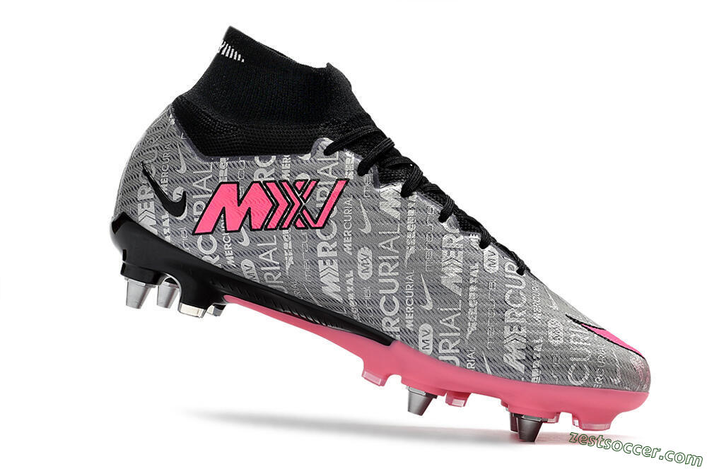 Nike Air Zoom Mercurial Superfly 9 Elite SG High-Tops Soccer Cleats - Silver/Black/Pink 5