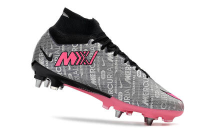 Nike Air Zoom Mercurial Superfly 9 Elite SG High-Tops Soccer Cleats - Silver/Black/Pink