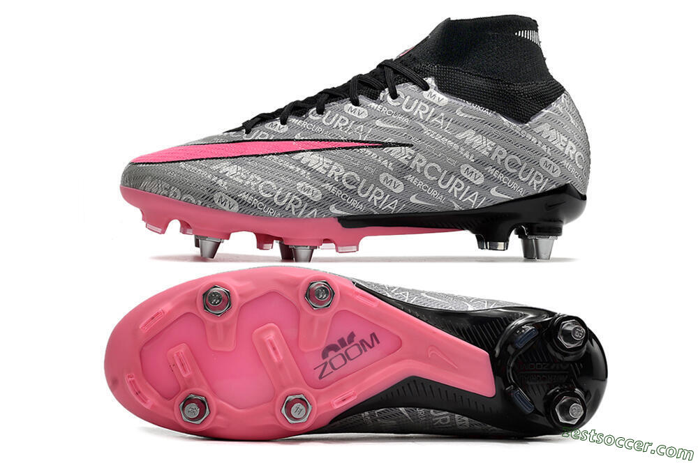 Nike Air Zoom Mercurial Superfly 9 Elite SG High-Tops Soccer Cleats - Silver/Black/Pink 1