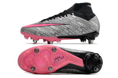 Nike Air Zoom Mercurial Superfly 9 Elite SG High-Tops Soccer Cleats - Silver/Black/Pink