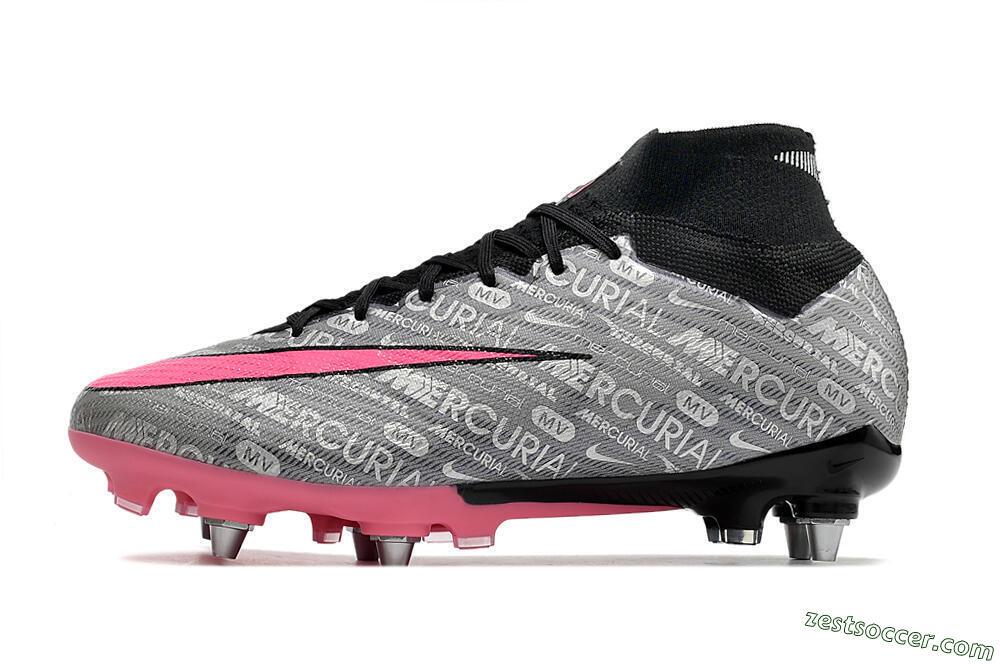 Nike Air Zoom Mercurial Superfly 9 Elite SG High-Tops Soccer Cleats - Silver/Black/Pink 2
