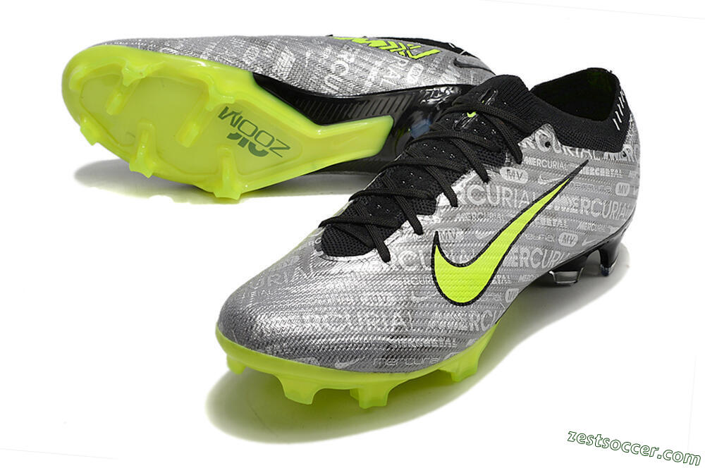 Nike AIR Zoom Mercurial Vapor 15 Elite FG Low-Tops Soccer Cleats - Silver/Green/Black 3