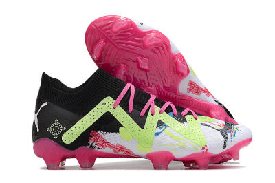 Puma Future X Powercat Tokyo Match FG Low-Tops Soccer Cleats - White/Black/Green/Pink