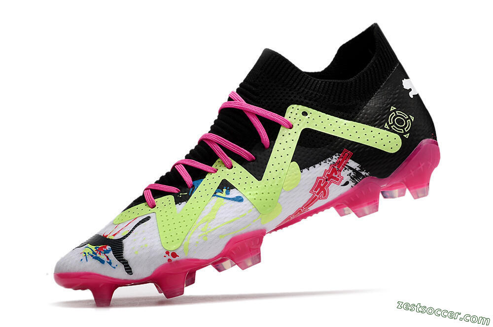 Puma Future X Powercat Tokyo Match FG Low-Tops Soccer Cleats - White/Black/Green/Pink 5