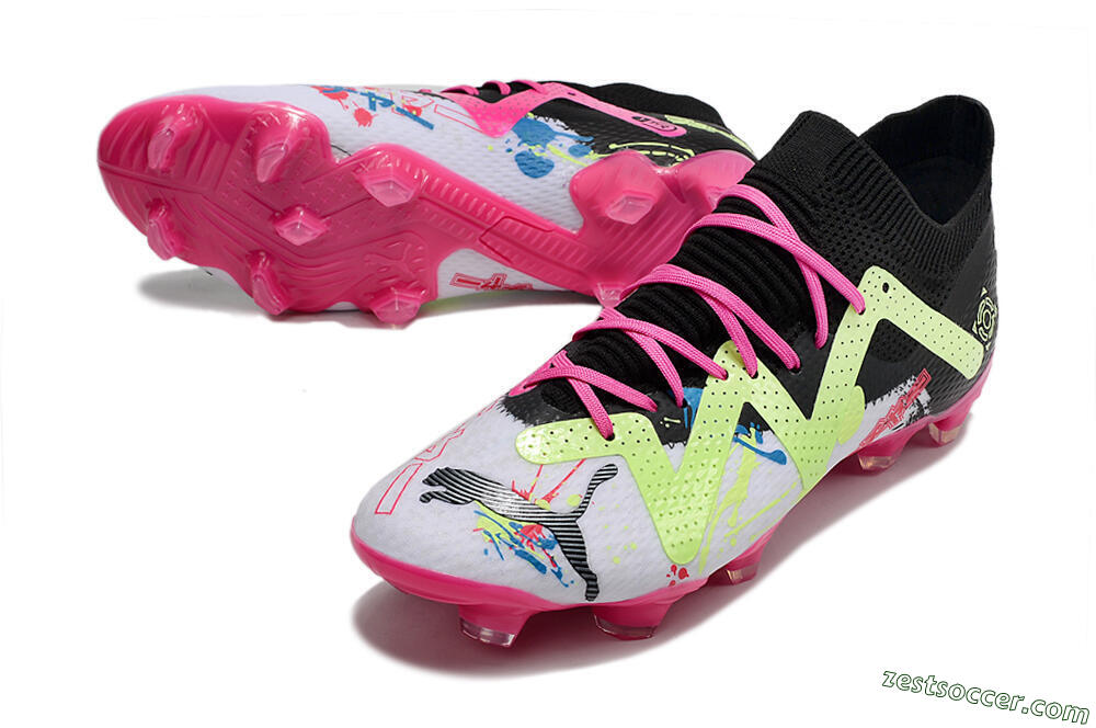 Puma Future X Powercat Tokyo Match FG Low-Tops Soccer Cleats - White/Black/Green/Pink 3