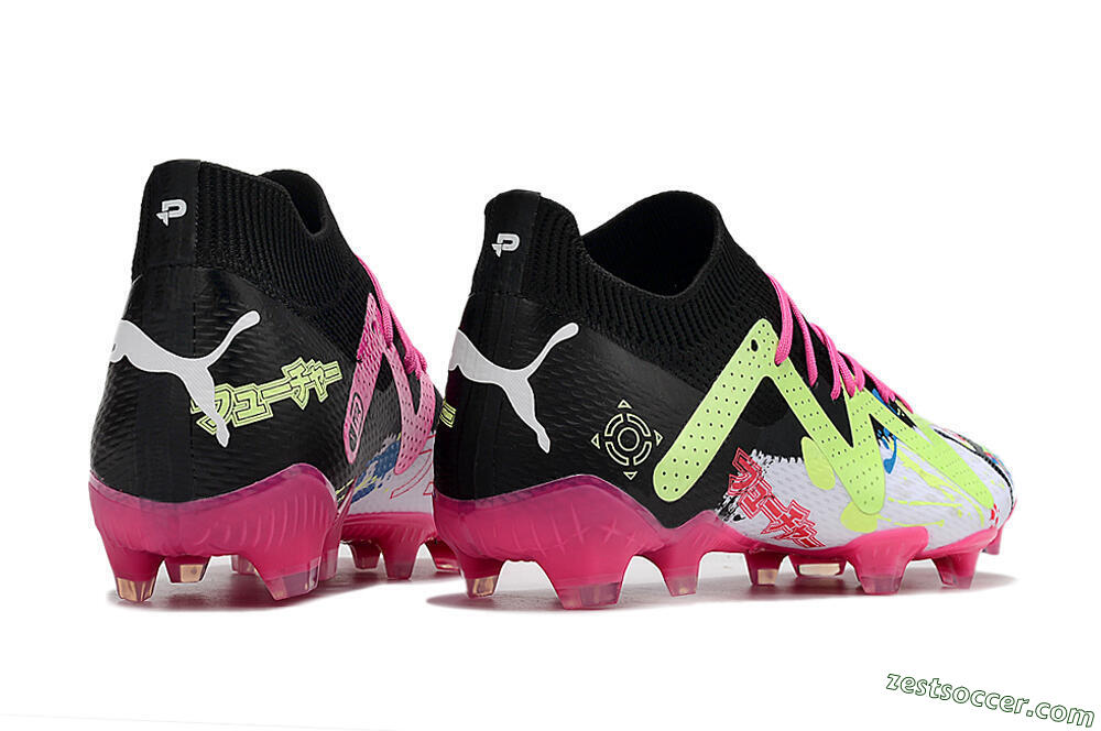 Puma Future X Powercat Tokyo Match FG Low-Tops Soccer Cleats - White/Black/Green/Pink 6