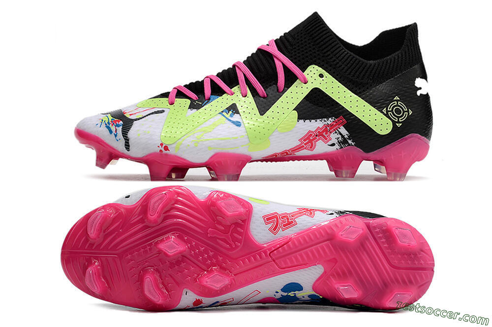 Puma Future X Powercat Tokyo Match FG Low-Tops Soccer Cleats - White/Black/Green/Pink 1