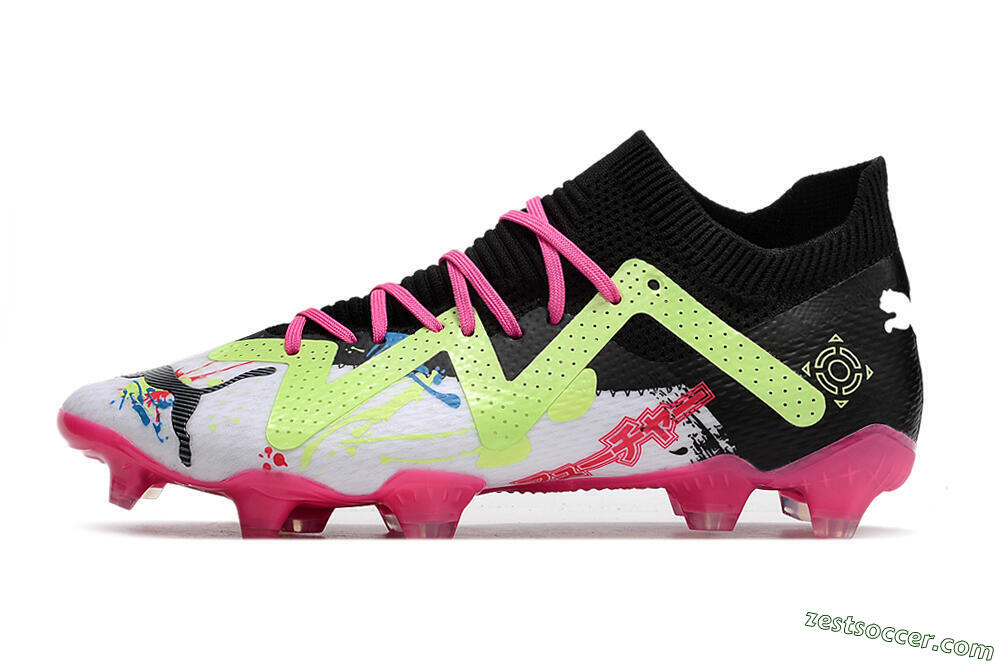 Puma Future X Powercat Tokyo Match FG Low-Tops Soccer Cleats - White/Black/Green/Pink 2