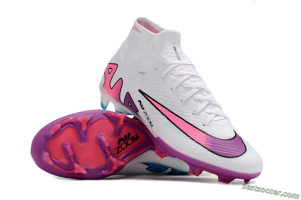 Nike Air Zoom Mercurial Superfly 9 Elite FG High-Tops Soccer Cleats - White/Pink/Purple 3