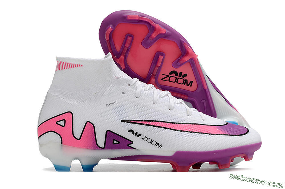 Nike Air Zoom Mercurial Superfly 9 Elite FG High-Tops Soccer Cleats - White/Pink/Purple 0