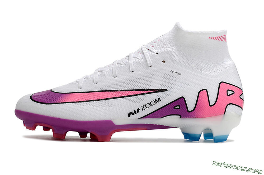 Nike Air Zoom Mercurial Superfly 9 Elite FG High-Tops Soccer Cleats - White/Pink/Purple 2