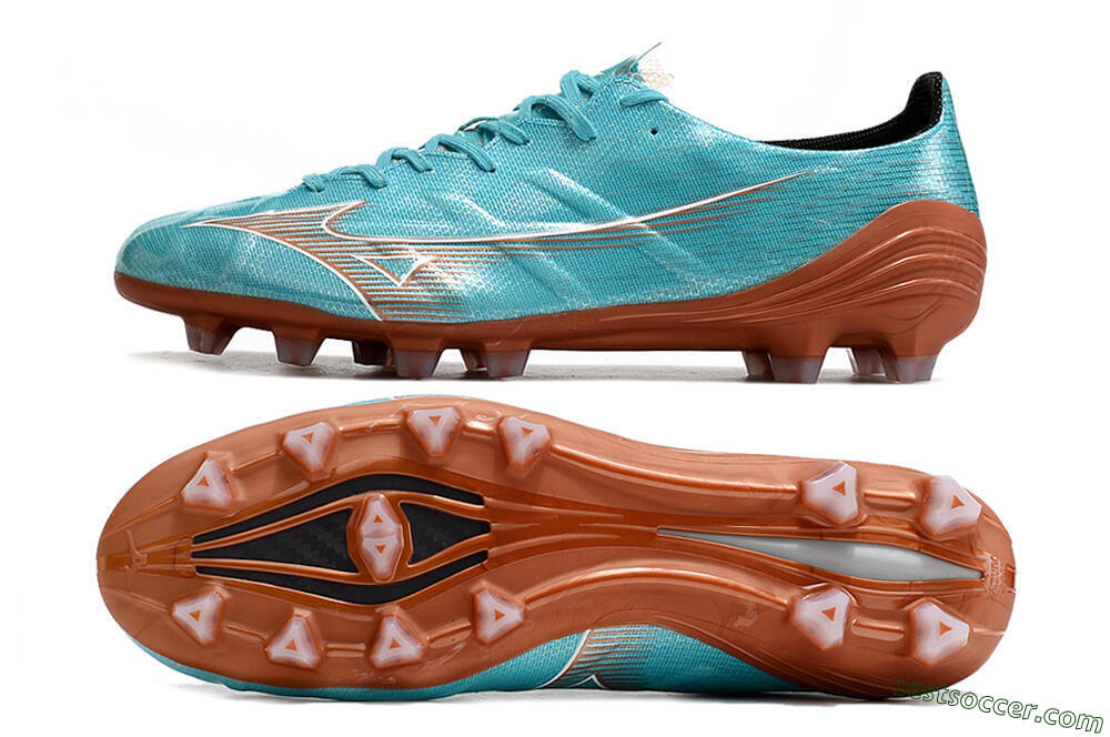 Mizuno Morelia Alpha FG Low-Tops Soccer Cleats - Blue/Brown 1