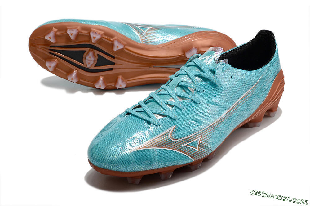 Mizuno Morelia Alpha FG Low-Tops Soccer Cleats - Blue/Brown 3