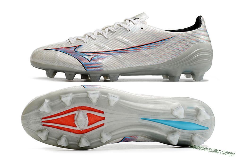 Mizuno Morelia Alpha FG Low-Tops Soccer Cleats - Silver/Red/Blue 1