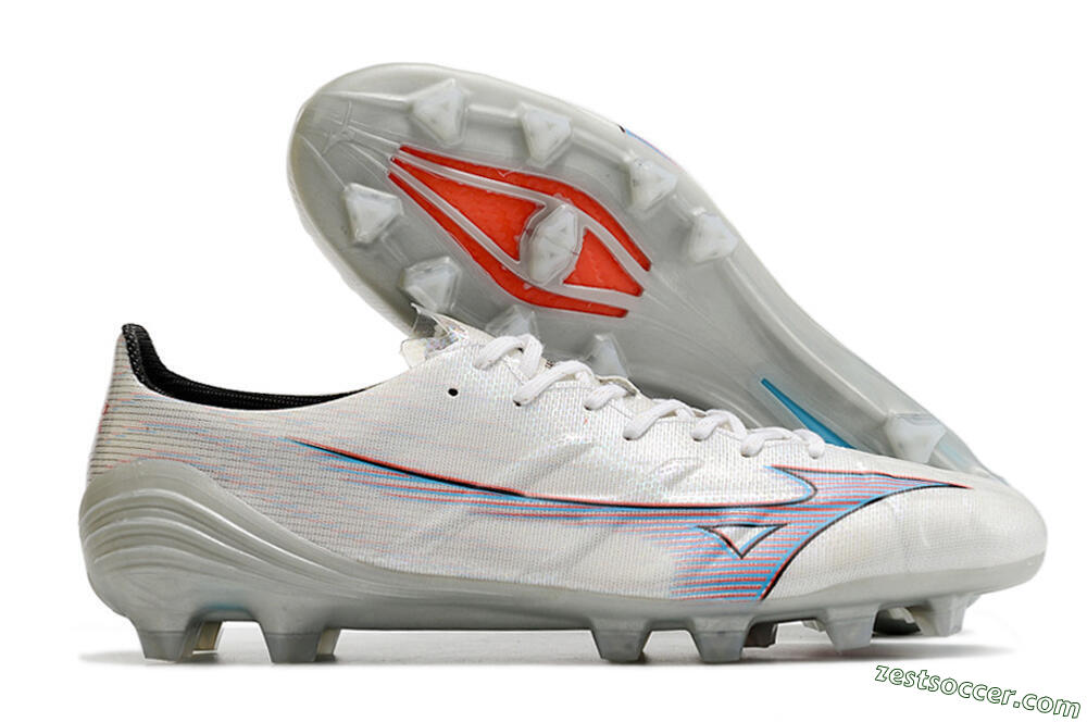 Mizuno Morelia Alpha FG Low-Tops Soccer Cleats - Silver/Red/Blue 0