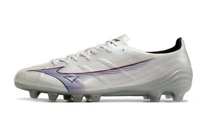 Mizuno Morelia Alpha FG Low-Tops Soccer Cleats - Silver/Red/Blue