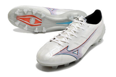 Mizuno Morelia Alpha FG Low-Tops Soccer Cleats - Silver/Red/Blue